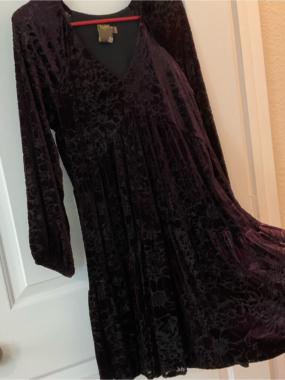Purple Velvet Burnout V-Neck Dress